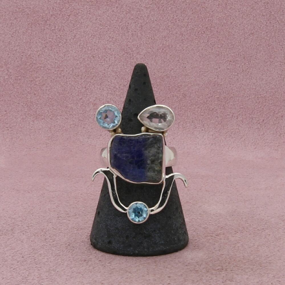 sterling silver elongated topaz & aquamarine ring size 7.5